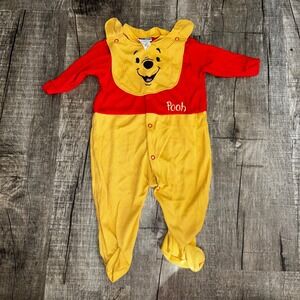 Vintage Disney Winnie the Pooh Baby Footed Sleeper Red Yellow Snap Romper